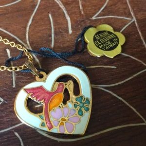 Vintage Cloisonné Bird and Flowers Necklace